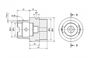 Technical drawing of a machined part